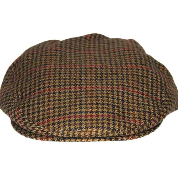 Failsworth Wool Newsboy Cap Brown Red Houndstooth Check Chatham Men's Size M - Picture 2 of 3